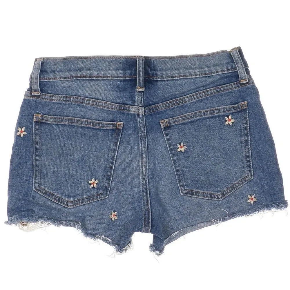 Gap Shorts Size 24 Womens Floral Embroidered Raw Hem Blue Measures W27